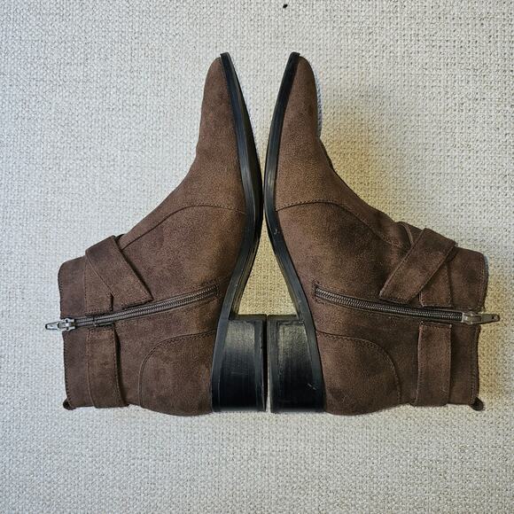 Nine West Brown Suede Feel Pointed Toe Buckle Detail Zip up Ankle Boots 9.5 M - Picture 5 of 9